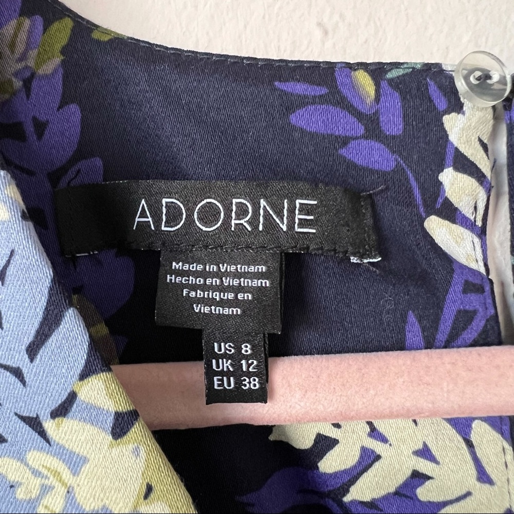 Adorne NWT Navy Fit & Flare Dress Leaf Pattern V Neck Size 8 - Picture 5 of 7